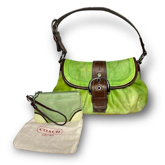 Coach, Green, Brown & Cream Upcycled Leather Wristlet Handpainted & Dyed - Picture 3 of 14